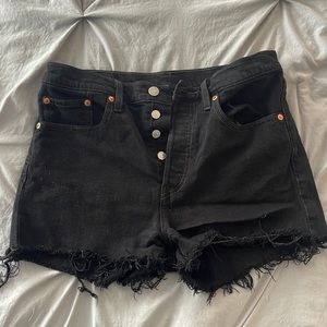 Black high rise Levi’s 501 shorts